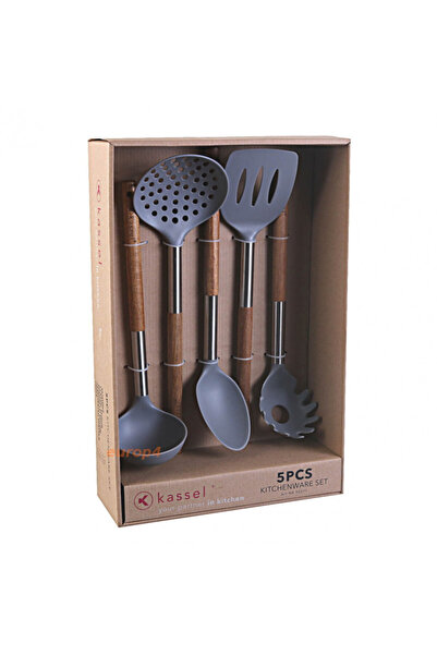 KASSEL KS 93571 kitchen utensils, 5 pieces, Acacia handles, Brown/gray