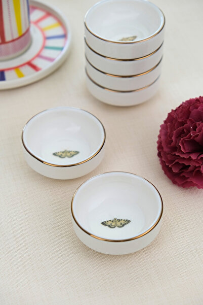 tabakevi Tabak Evi Porcelain Natura Butterfly Gold Gilded Stacked Bowl 6X2Cm 30Cc 6 Li