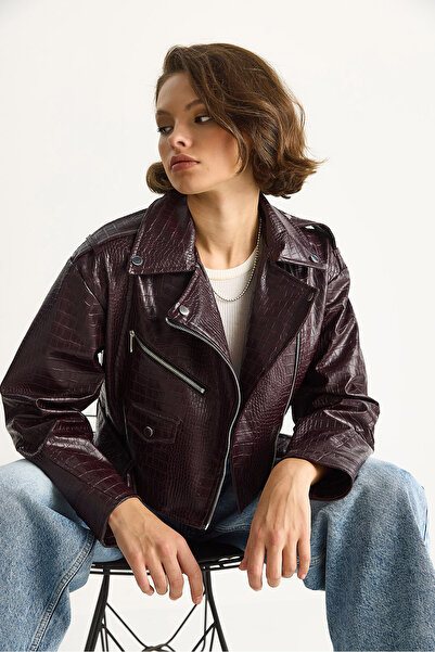 Bianco Lucci Jachetă din piele artificială crocodil cu centură pentru femei 3131 60284105