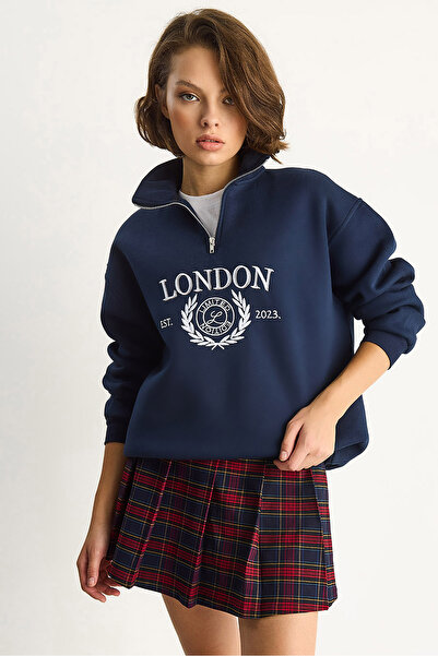 Bianco Lucci Hanorac oversize pentru femei London, cu guler înalt brodat, cu ...