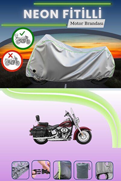 Cemku Shine حقيبة خلفية رمادية اللون ومتوافقة مع قفل نيون متوافق مع حقيبة هارلي ديفيدسون هيريتاج سوفتيل كلاسيك FLSTCI