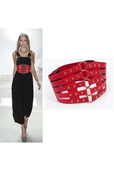 Pursehuit Corset belt, red, made of -leather, elastic, Clarina C1
