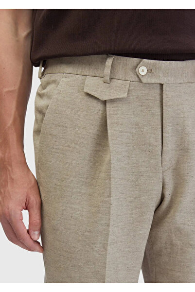 Ramsey Dark Beige Plain Fabric Regular Fit Casual Cotton Blend Trousers