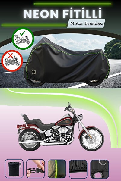 Cemku Shine حقيبة خلفية سوداء وقفل متوافقان مع قماش محرك نيون فيتيل هارلي ديفيدسون سوفتيل كاستم FXSTC