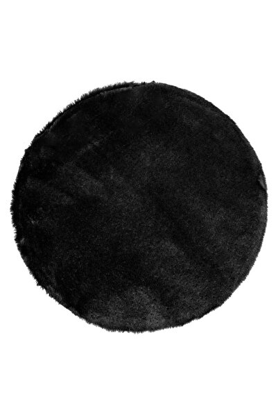 DavidaHome Perna scaun, imitatie blana, neagra, rotunda, diametru 38 cm