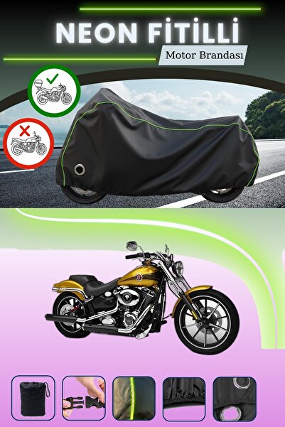 Cemku Shine حقيبة خلفية سوداء وقفل متوافقان مع قماش نيون متوافق مع دراجة هارلي ديفيدسون سوفتيل بريك أوت FXSB