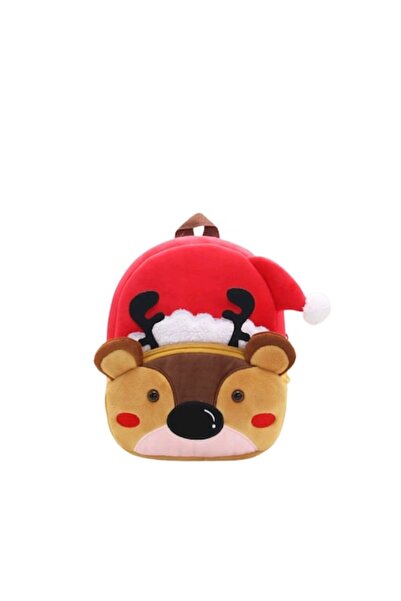 KAKOO Animal backpack, plush, for kindergarten, Reindeer, Red with Brown, 26 x 24 x 10 cm