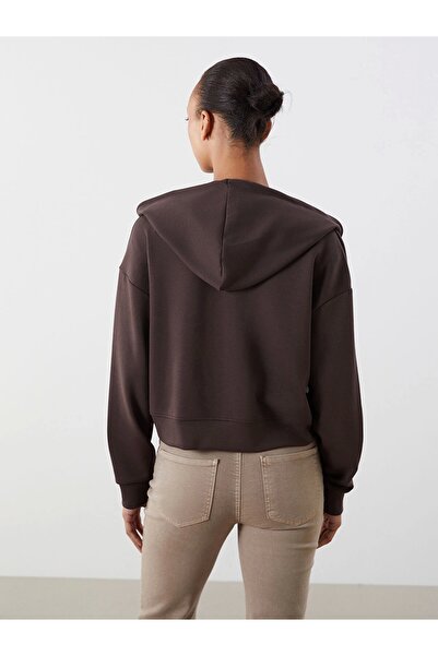 LC Waikiki LCW Vision Kahverengi Kapüşonlu Kadın Fermuarlı Sweatshirt