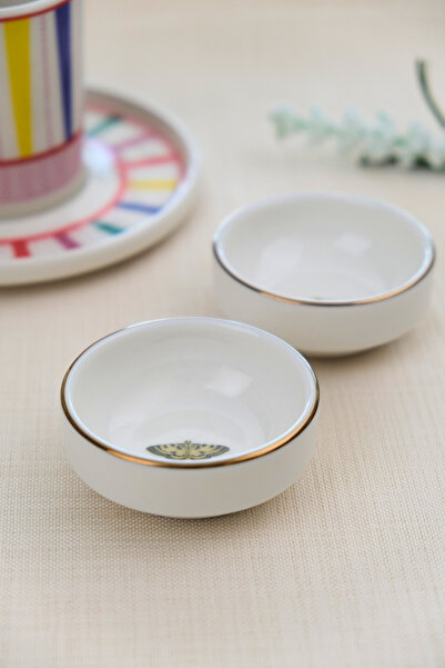 tabakevi Tabak Evi Porcelain Natura Butterfly Gold Gilded Stacked Bowl 6X2Cm 30Cc 2 Pieces