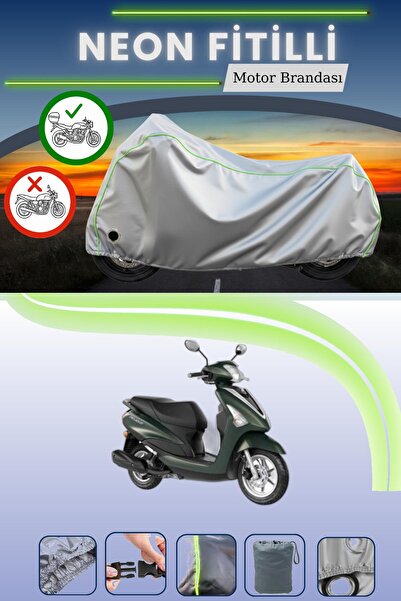 Cemku Shine حقيبة خلفية رمادية نيون قماش مجدّل ومظلة متوافقة مع محرك ياماها د...