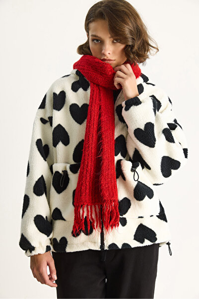 Bianco Lucci Kadın Kalpli Kapüşonlu Oversize Peluş Mont RI00001 60283537