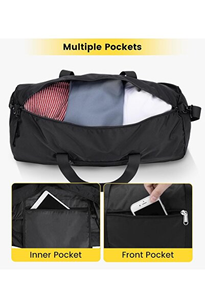 Vorspack 20" Foldable Small Duffel Bag - Lightweight Nylon Gym Travel Duffle (Black)