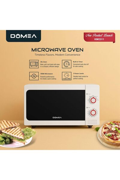 DOMEA Microwave Oven, 20L, 700W, 5 Power Levels (Defrost/Reheating), 35-Min Timer, Glass Turntable f