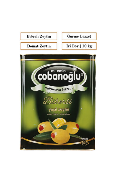 M.Emin Çobanoğlu Zeytincilik Biberli Yeşil Zeytin, Domat Zeytin, İri Boy, +plus lezzet
