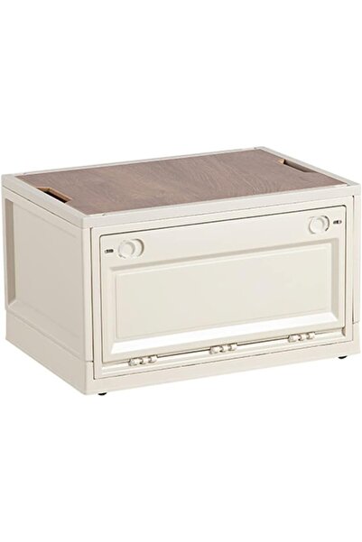 COOYA Folding Storage Box with Wooden Lids, Outdoor Organizer, Plastic Bins, Camping, Clothes Storage