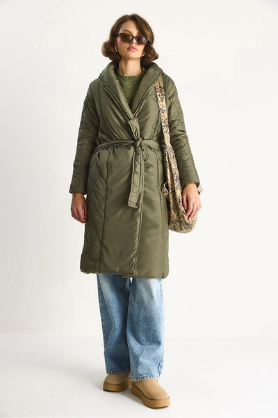 Bianco Lucci Women's Belted Shawl Collar Quilted Coat 60283538