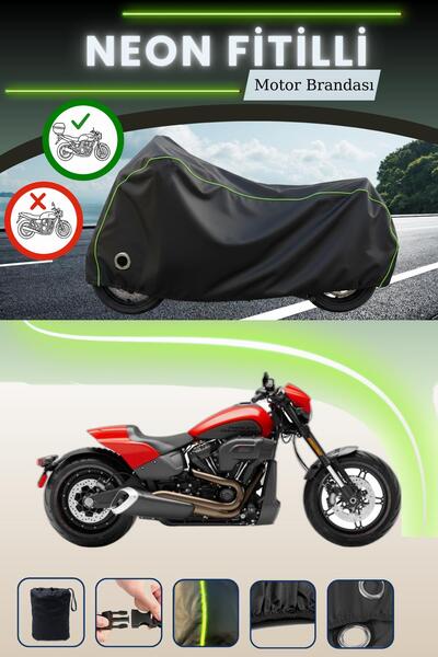 Cemku Shine حقيبة خلفية سوداء وقفل متوافقان مع قماش محرك نيون فيتيل هارلي ديفيدسون سوفتيل FXDR 114