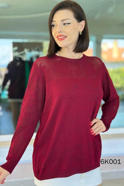 İnce Topuk Floral Pattern Openwork Knitwear Blouse 6K001