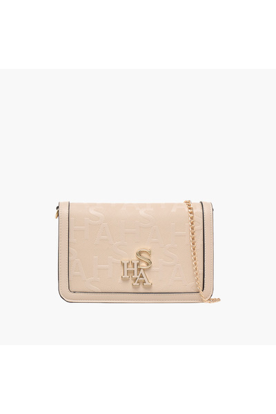 SASHA حقيبة كروس بودي منقوشة بحزام سلسلة وإغلاق بزر