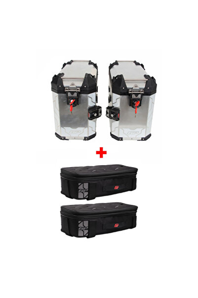 GP KOMPOZİT Universal 40 lt x 2 Alüminyum ve Kumaş Motosiklet Yan Çanta Seti Gri