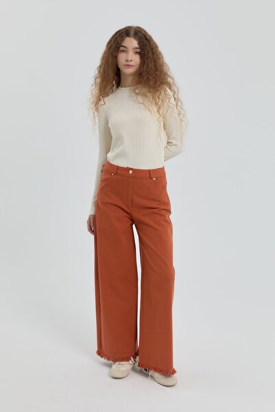 Nihan Gabardin Bol Paça Pantolon Turuncu