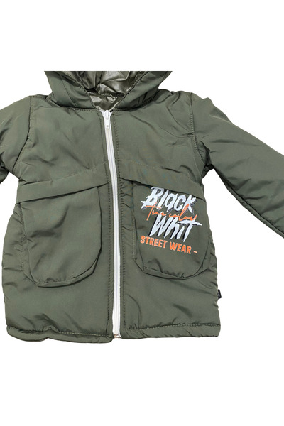 OEM Thick khaki children's jacket with hood and front pockets "Black Whit Street Wear"