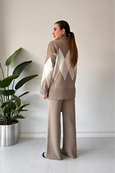 MaziButik Baklava Sweater Double Set Stone