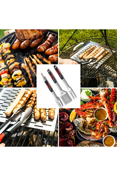 Klausberg 3 barbecue utensils KB 7899, Tong, Fork, Spatula, Hanging hole, Stainless steel, Black/Red
