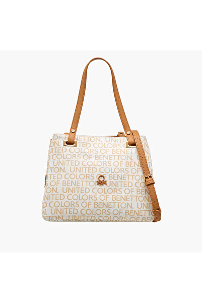 United Colors of Benetton UCB Monogram Print Tote Bag with Double Handle