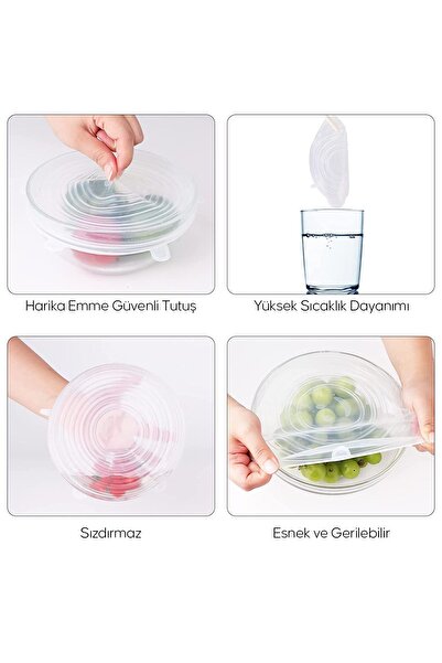 Ganjem Stretch Cover Food Storage Container 6-Piece Silicone Food Fruit Vegetable Storage Kitchen Organizing Containers