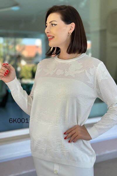 İnce Topuk Floral Pattern Openwork Knitwear Blouse 6K001