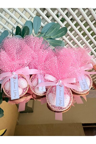 cacagift design 10 Adet Pembe Kurdele Süslemeli Halka Şekerleme (Nikah, Nişan...