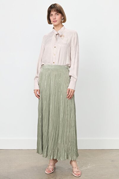 Nihan Rahat Kalıp Saten Etek Haki