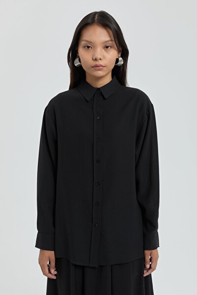 Nihan Gömlek Yaka Modal Tunik Siyah