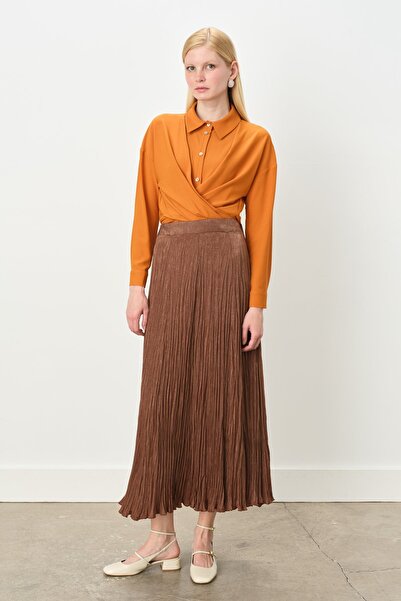 Nihan Rahat Kalıp Saten Etek Kahve