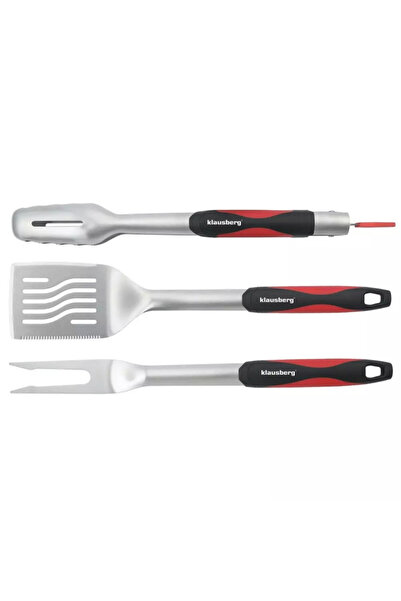 Klausberg 3 barbecue utensils KB 7899, Tong, Fork, Spatula, Hanging hole, Stainless steel, Black/Red