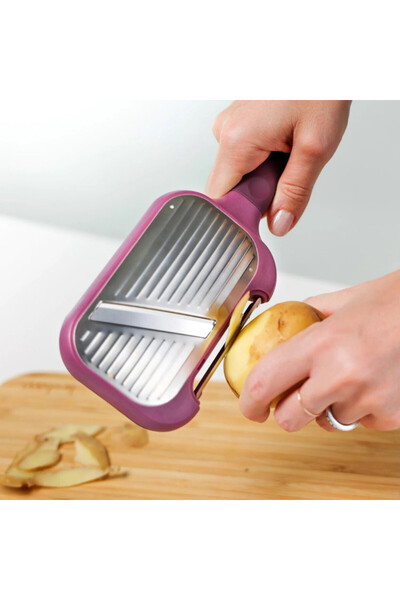 Trebonn Peel+Slice 2in1 Manual Grater & Slicer 1420213, 25cm, Stainless Steel, Finger Guard, Purple