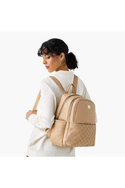 Bessie London Embossed Backpack with Adjustable Shoulder Straps and Zip Closure - 29x37x19 cms
