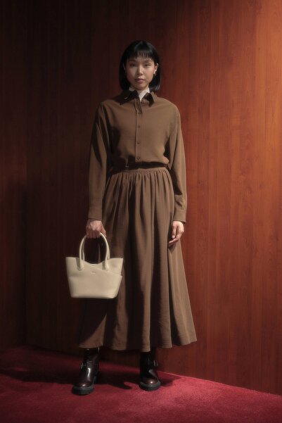 Nihan Gömlek Yaka Modal Tunik Açık Kahve