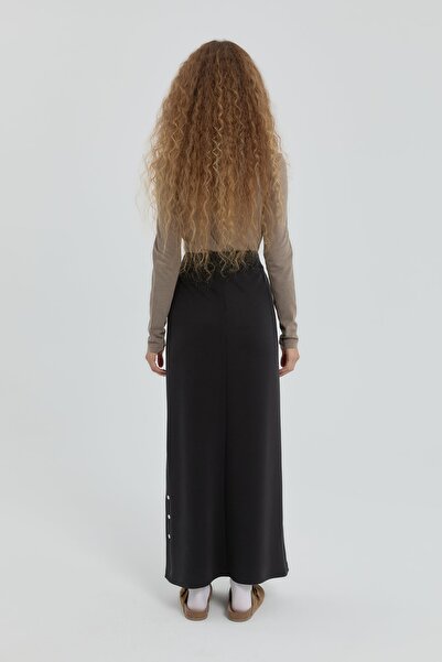 Nihan Çıt Çıt Detaylı Örme Etek Siyah