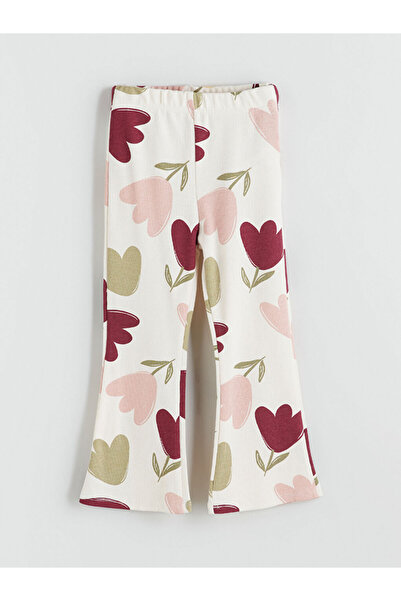 LC Waikiki Lcw Kids Ecru Floral Patterned Ribbed Girls' Leggings
