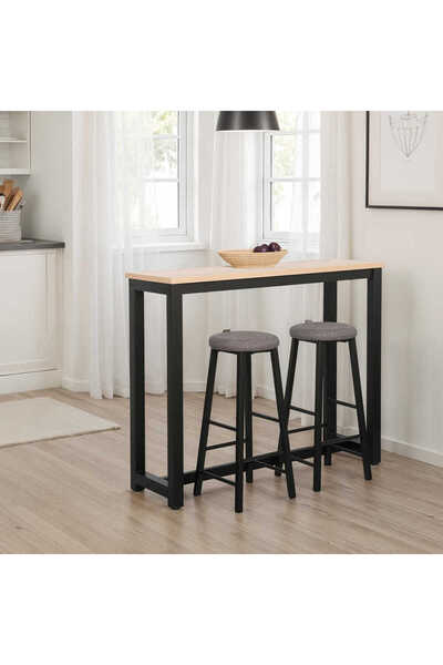 Adore Mobilya High-Rise 2 Tabureli Yüksek Ayaklı Yemek Masası - Ceviz/ Siyah ...