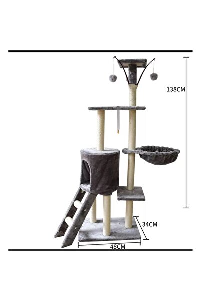 OEM Play set for cats with 5 platforms, bowl, house and tassels, height 138 cm