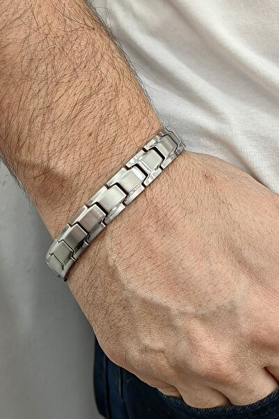 kaNey collection Negative Ion Magnet Gray Steel Men's Bracelet Et32By