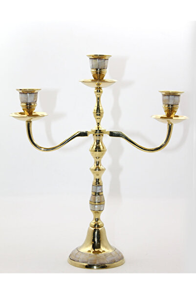 URZ GRUP Brass Pearlescent 3-Piece Candlestick Model 2