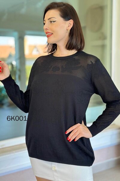İnce Topuk Floral Pattern Openwork Knitwear Blouse 6K001