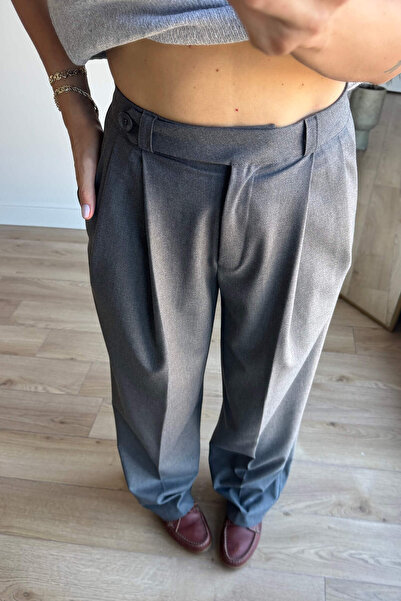 Sue Store Antrasit Pileli Yüksek Bel Palazzo Pantolon