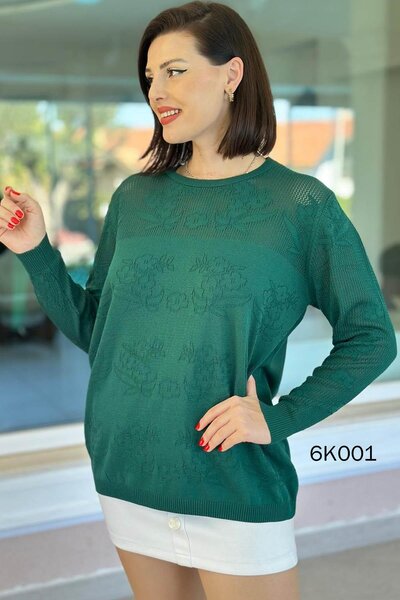 İnce Topuk Floral Pattern Openwork Knitwear Blouse 6K001