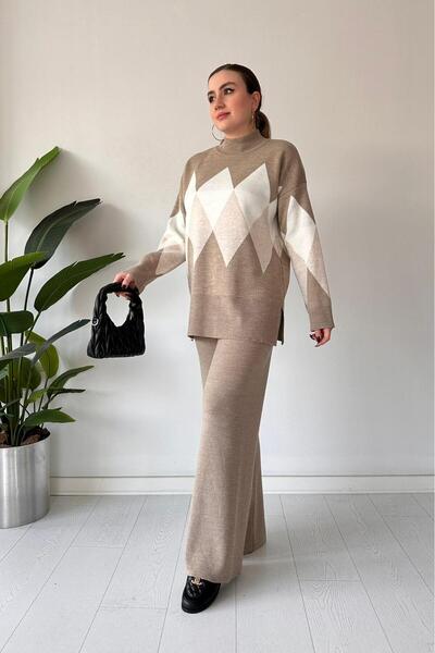 MaziButik Baklava Sweater Double Set Stone