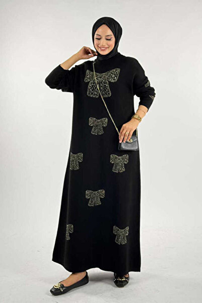Bym Fashion Bow Patterned Knitwear Dress 18208 Black-Gold